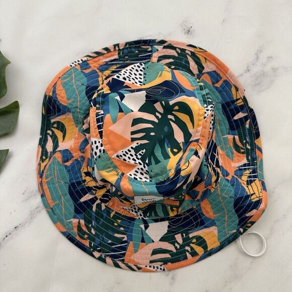 Dutch Bros Coffee Bucket Hat Size M Blue Green Tropical Print Sun Wide Brim - Picture 2 of 5